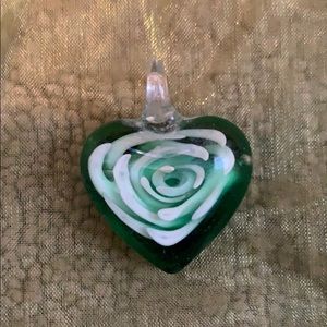 Glass heart, green & white charm for any necklace